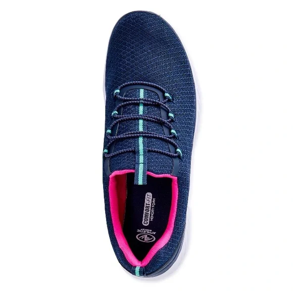 NWT Athletic Works Women's Bungee Slip-On Sneakers Navy Pink Combo - Picture 2 of 6